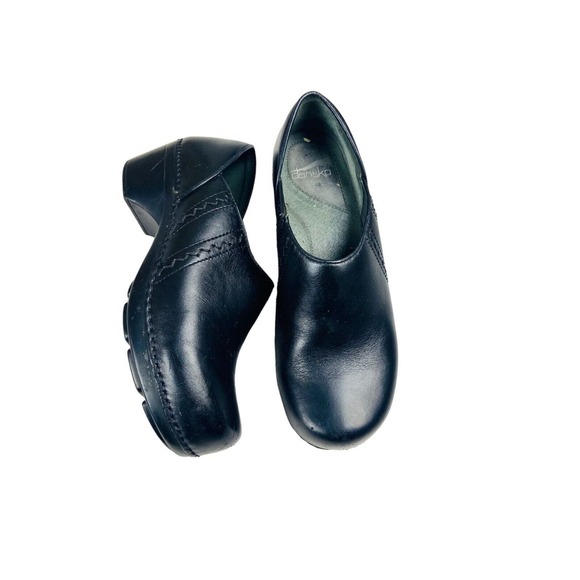 Dansko Womens Slip On Round Toe Leather Cuban Heels Loafers Shoes Black Size 40 - Picture 3 of 8